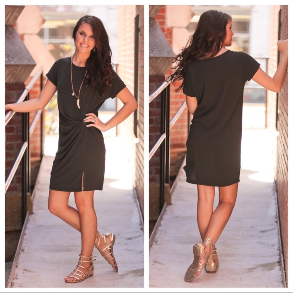 Infinity Raine Black Front Twist Tunic Dress Size Small NWT